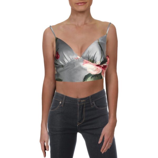 Speechless Womens Silver Floral Print V-Neck Crop Top Blouse Juniors 0 BHFO 5229