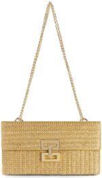 Straw Clutch Purses Women Summer Beach Handbags Boho Woven Envelope Wallet Fold Over Chain Crossbody Shoulder Bag Evening Bag