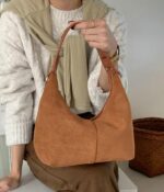 Suede Crescent Bag Women 2024 Retro Suede Slouchy Bag Fall Work Handbag Shoulder Bag Slouchy Tote Underarm Purse