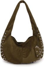 Suede Handbag Studded Purses Y2k Shoulder Bag Vegan Leather Shoulder Purse Fall Suede Purse 2000s Vintage