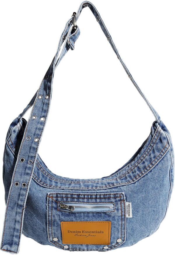 Sunwel Fashion Denim Crescent Bag - Women Casual Shoulder Purse Hobo Bag Crossbody with Adjustable Strap & Dual Pockets