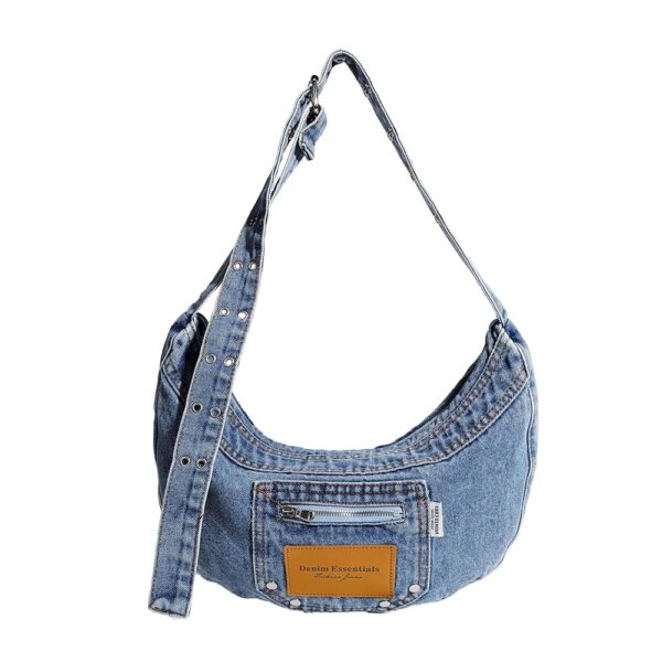 Sunwel Fashion Denim Crescent Bag - Women Casual Shoulder Purse Hobo Bag Crossbody with Adjustable Strap & Dual Pockets