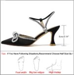 Susanny Women's Closed Toe Rhinstone Wedding Low Heel Slingback Clear Kitten Heels,Adjustable Strap Pointed Toe Bow Pumps High Heeled Prom Dress Shoes