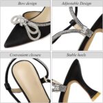 Susanny Women's Closed Toe Rhinstone Wedding Low Heel Slingback Clear Kitten Heels,Adjustable Strap Pointed Toe Bow Pumps High Heeled Prom Dress Shoes