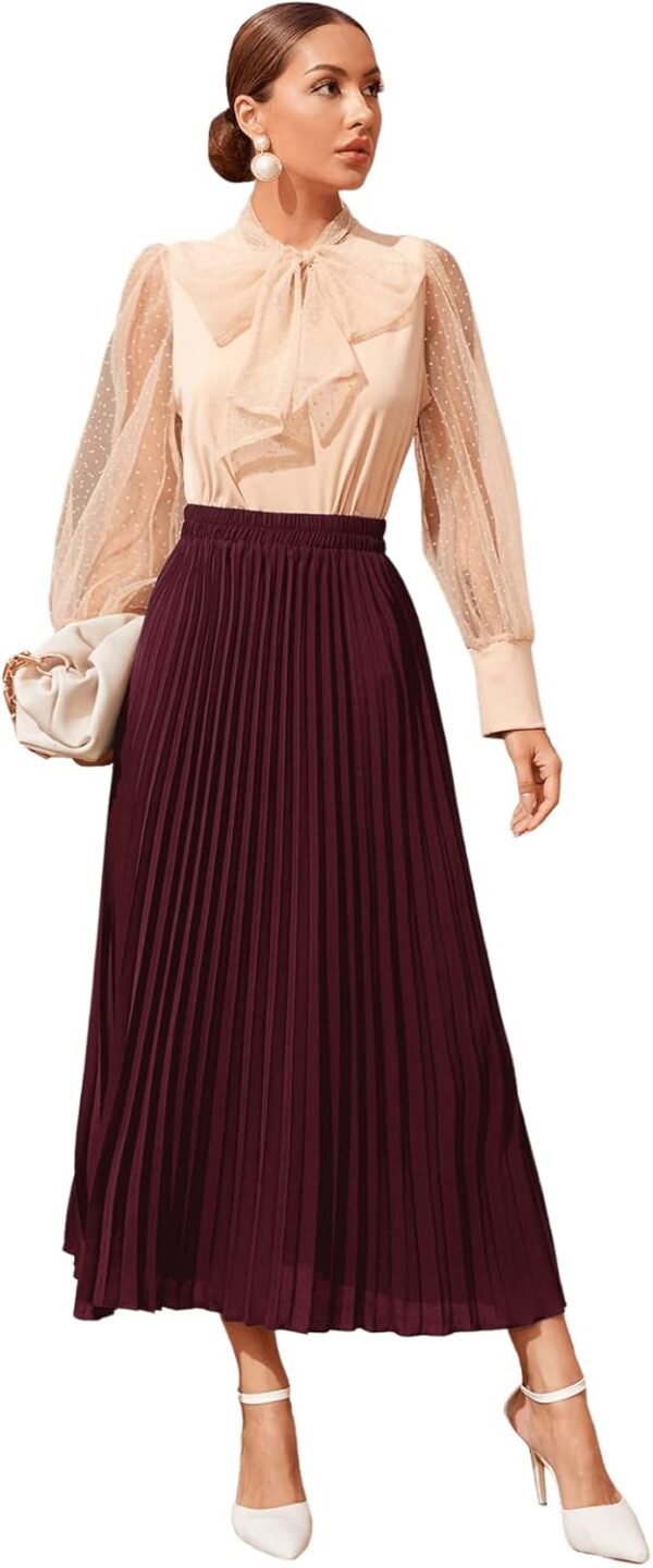 SweatyRocks Women's Casual Solid Longline Pleated Long Skirt