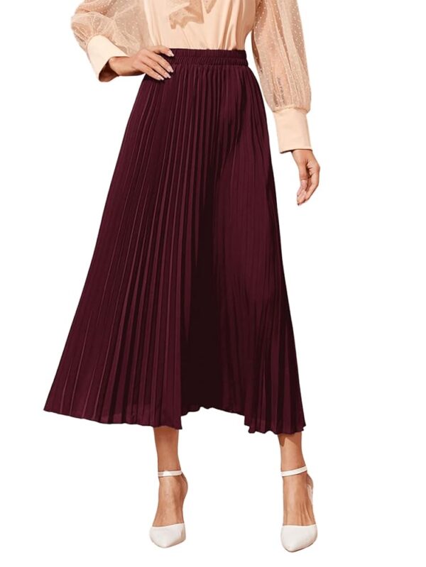 SweatyRocks Women's Casual Solid Longline Pleated Long Skirt