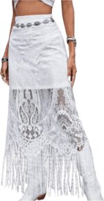 SweatyRocks Women's High Waisted Floral Lace Sheer Mesh Mermaid Maxi Skirt