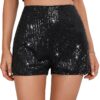 SweatyRocks Women's Sequins High Elastic Waist Straight Leg Shorts Solid Glitter Party Shorts