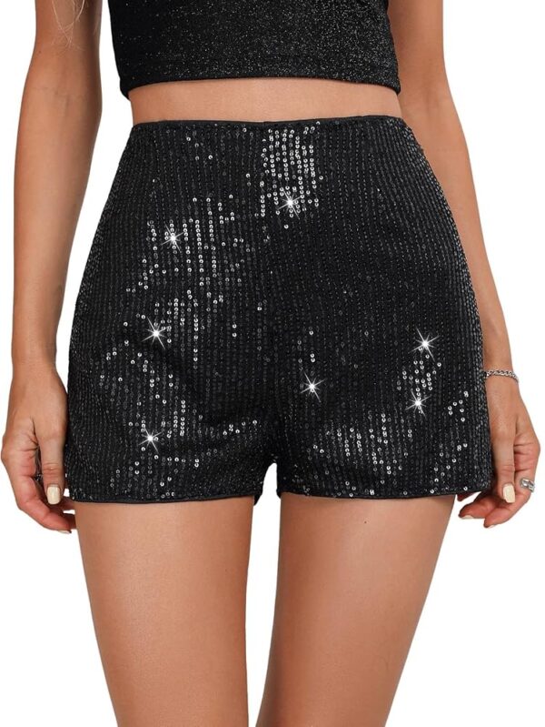 SweatyRocks Women's Sequins High Elastic Waist Straight Leg Shorts Solid Glitter Party Shorts