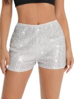 SweatyRocks Women's Sequins High Elastic Waist Straight Leg Shorts Solid Glitter Party Shorts