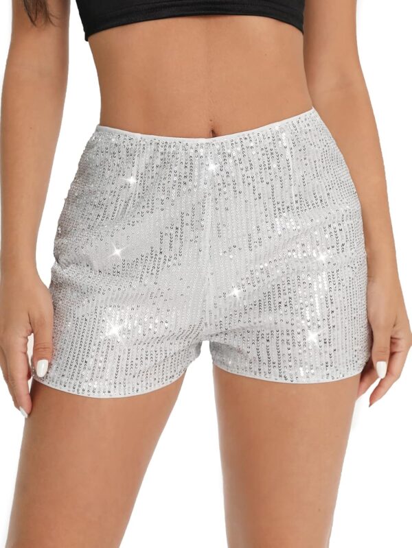 SweatyRocks Women's Sequins High Elastic Waist Straight Leg Shorts Solid Glitter Party Shorts