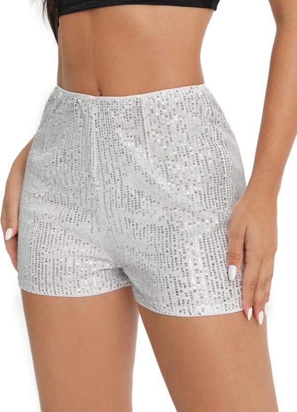 SweatyRocks Women's Sequins High Elastic Waist Straight Leg Shorts Solid Glitter Party Shorts