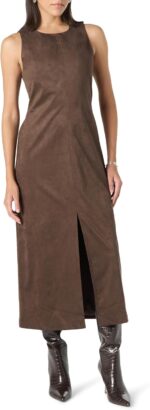 The Drop Women's Mina Faux Suede Maxi Dress with Front Slit Detail