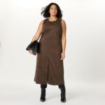 The Drop Women's Mina Faux Suede Maxi Dress with Front Slit Detail