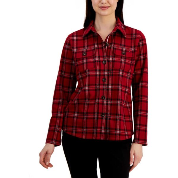 Tommy Hilfiger Womens Red Flannel Plaid Button-Down Top Shirt L BHFO 8370