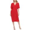 Tommy Hilfiger Womens Red Matte Jersey Pleated Midi Dress 4 BHFO 9736