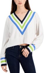 Tommy Hilfiger Womens V Neck Cropped Crop Sweater White XXL