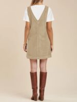 Tongmingyun Womens Corduroy Pinafore Overall Dress Casual Sleeveless V Neck Tank A Line Jumper Mini Dress