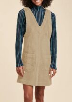 Tongmingyun Womens Corduroy Pinafore Overall Dress Casual Sleeveless V Neck Tank A Line Jumper Mini Dress