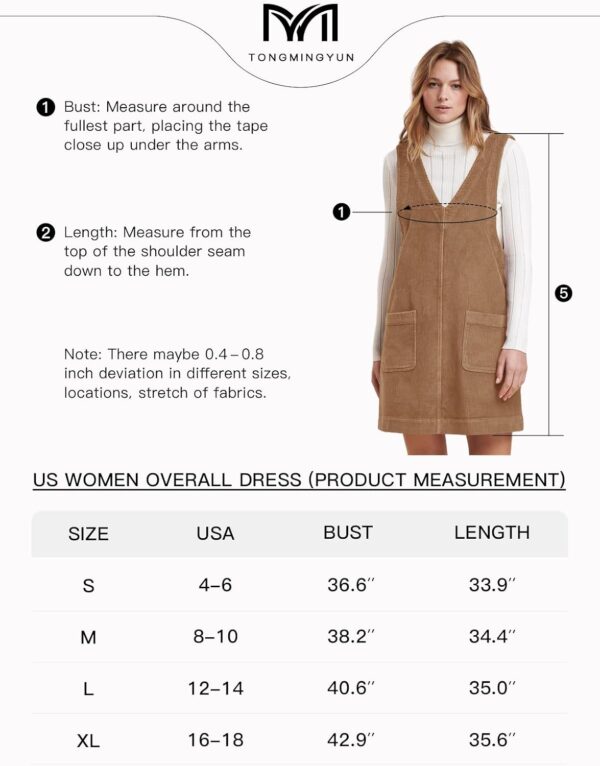 Tongmingyun Womens Corduroy Pinafore Overall Dress Casual Sleeveless V Neck Tank A Line Jumper Mini Dress