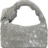 UMREN Bling Full Glitter Knotted Handbag for Women Crystal Rhinestone Hobo Dumpling Bag Diamond Evening Clutch Crossbody Bag