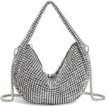 UMREN Bling Full Glitter Knotted Handbag for Women Crystal Rhinestone Hobo Dumpling Bag Diamond Evening Clutch Crossbody Bag