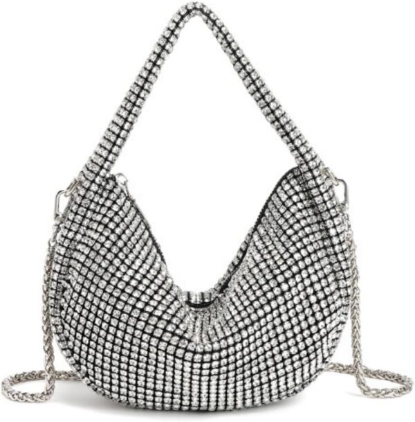 UMREN Bling Full Glitter Knotted Handbag for Women Crystal Rhinestone Hobo Dumpling Bag Diamond Evening Clutch Crossbody Bag