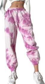 utcoco Women's Athletic Fit Drawstring Waist Tie-Dye French Terry Closed Bottom Sports Sweatpant