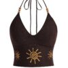 Verdusa Women's Crop Halter Tops Y2k Goth Clothes Crochet Cami Sleeveless Tie Backless Boho Knit Top Camisole