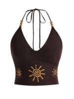 Verdusa Women's Crop Halter Tops Y2k Goth Clothes Crochet Cami Sleeveless Tie Backless Boho Knit Top Camisole