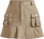 Verdusa Women's High Waist A Line Pleated Short Cargo Skirt with Pocket