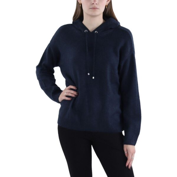 Vince Camuto Womens Navy Ribbed Trim Pullover Hooded Sweater Top S BHFO 4049