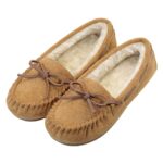 Vonair Women's Moccasin Slippers Micro Suede Warm Faux Fur Pile Lined Lace-Up Cozy Bow Indoor & Outdoor Moccasins Slip On Loafers Shoes for Women