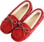 Vonair Women's Moccasin Slippers Micro Suede Warm Faux Fur Pile Lined Lace-Up Cozy Bow Indoor & Outdoor Moccasins Slip On Loafers Shoes for Women