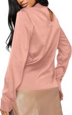 Vrtige Women's Satin Silk Cowl Neck Ruched Front Draped Long Sleeve Blouse Shirt Top