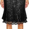 WISFRUIT Women's Sequin Skirt Stretchy Glitter Sparkle Lace Trim Bodycon Pencil Skirt Elegant Night Out Party Midi Skirts