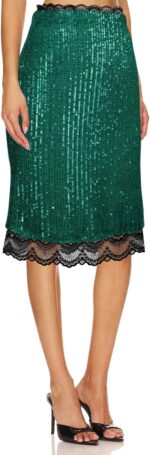 WISFRUIT Women's Sequin Skirt Stretchy Glitter Sparkle Lace Trim Bodycon Pencil Skirt Elegant Night Out Party Midi Skirts