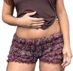 Women Leopard Bloomer Shorts Y2k Frill Lace Trim Shorts Sexy Cheetah Print Boy Shorts Smocked Ruched Micro Shorts Bottoms