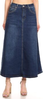 Women’s Plus/Junior Size Mid Rise A-Line Long Jeans Maxi Denim Skirt