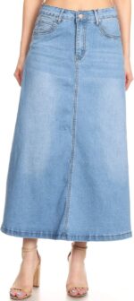 Women’s Plus/Junior Size Mid Rise A-Line Long Jeans Maxi Denim Skirt