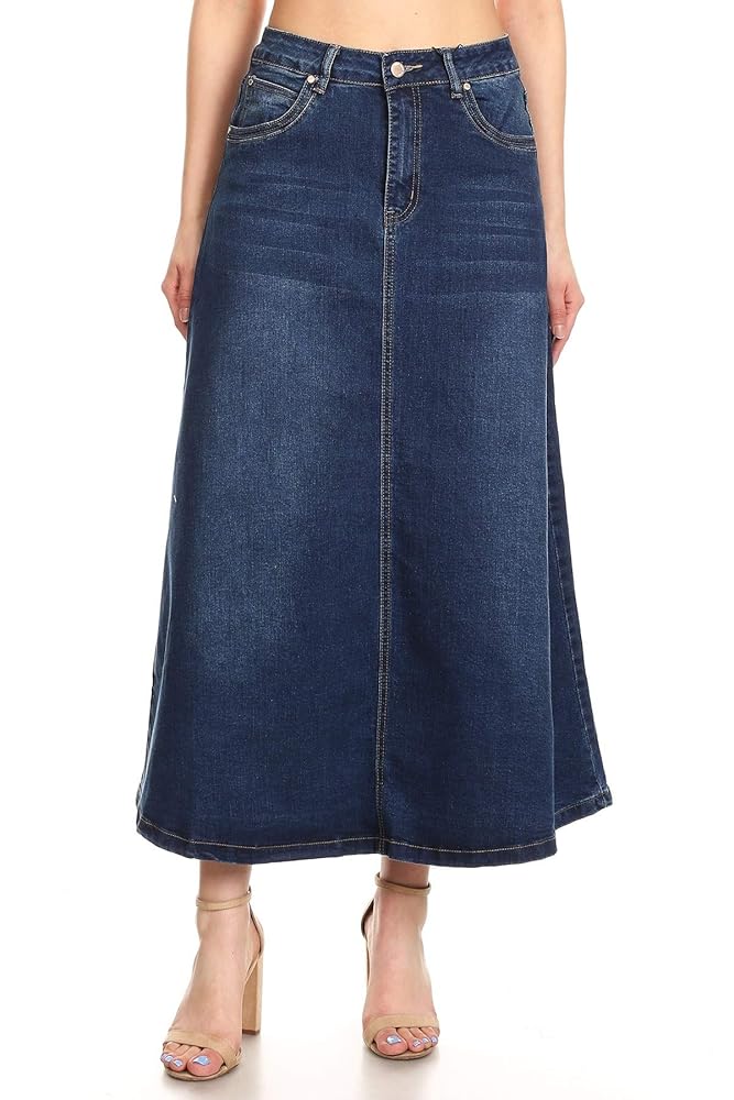 Women’s Plus/Junior Size Mid Rise A-Line Long Jeans Maxi Denim Skirt