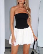 Women’s Sexy Strapless Mini Dress Club Tube Corset Party Dress Y2k Bubble Skirt Summer Casual Bandeau Dresses