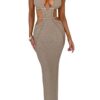 Women Sexy V Neck Bodycon Sweater Dress Knitted Halter Backless Hollow Out Waist Maxi Dress Party Club Long Dresses