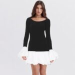 Women's 2024 Fall Dress Sexy Crew Neck Puffy Long Sleeve Bubble Party Club Bodycon Mini Dresses