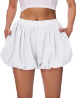 Womens Bubble Shorts Casual Summer Loose Fit Workout Athletic Skorts Wide Leg Balloon Comfy Lounge Shorts with Pockets