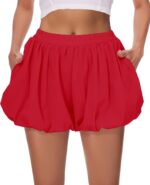 Womens Bubble Shorts Casual Summer Loose Fit Workout Athletic Skorts Wide Leg Balloon Comfy Lounge Shorts with Pockets