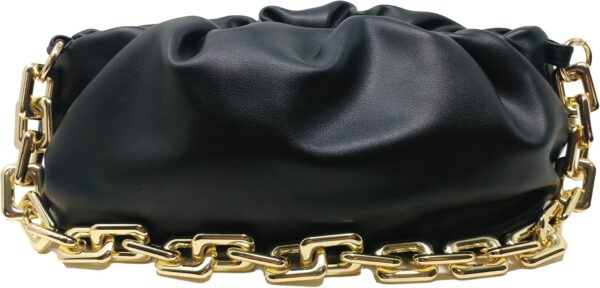 Women's Chain Pouch Bag | Cloud-Shaped Dumpling Clutch Purse | Ruched Chain Link Shoulder Handbag