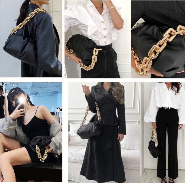 Women's Chain Pouch Bag | Cloud-Shaped Dumpling Clutch Purse | Ruched Chain Link Shoulder Handbag