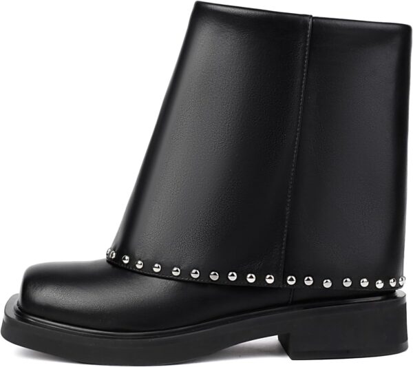 Women's Chunky Boots Studded Low Heel Fold Over Shark Boots Ankle Booties