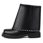 Women's Chunky Boots Studded Low Heel Fold Over Shark Boots Ankle Booties